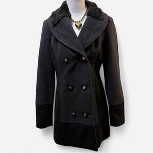 Guess Black Double-Breasted Pea Coat